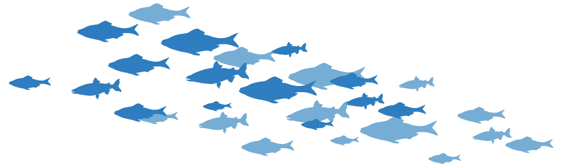 Decorative mountains and fish